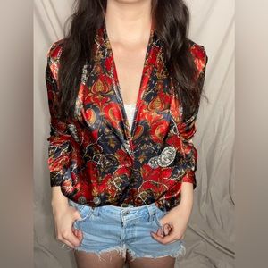 Vintage Faux Silk Patterned Blouse